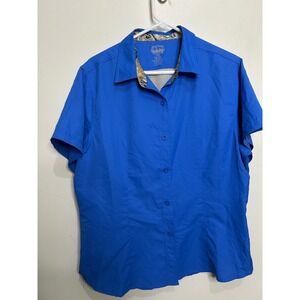 Game Guard Original Fishing Shirt Women's Lg. Blue Button Up Short Sleeve 23"PTP